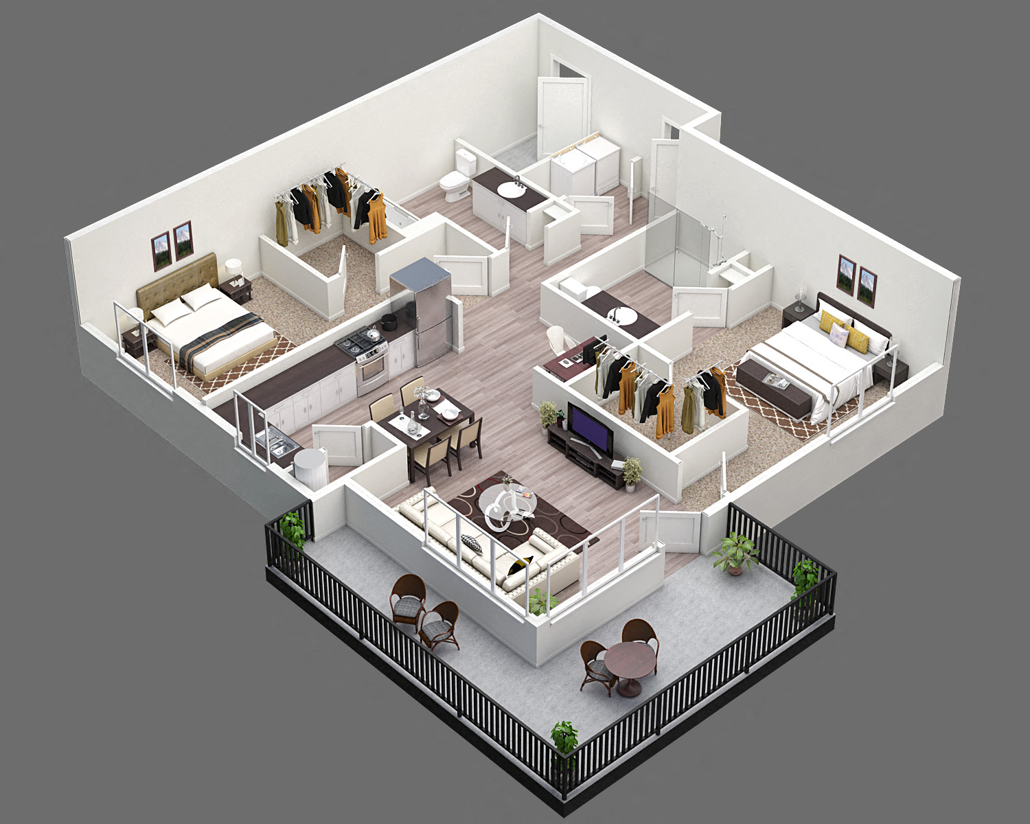 Floor plan for 2 beds, 2 baths, 1027 sqft